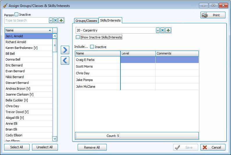assign skills screen